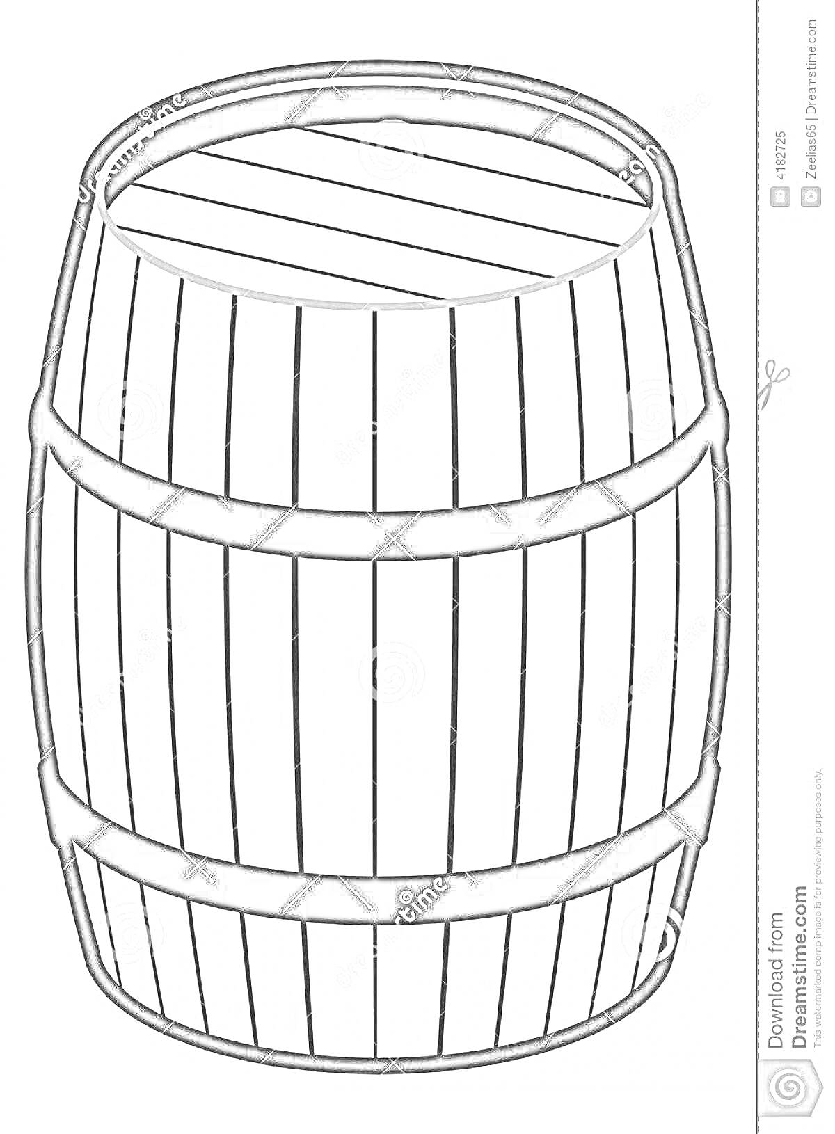 Раскраска Простая деревянная бочка с ребрами и обручами для детей