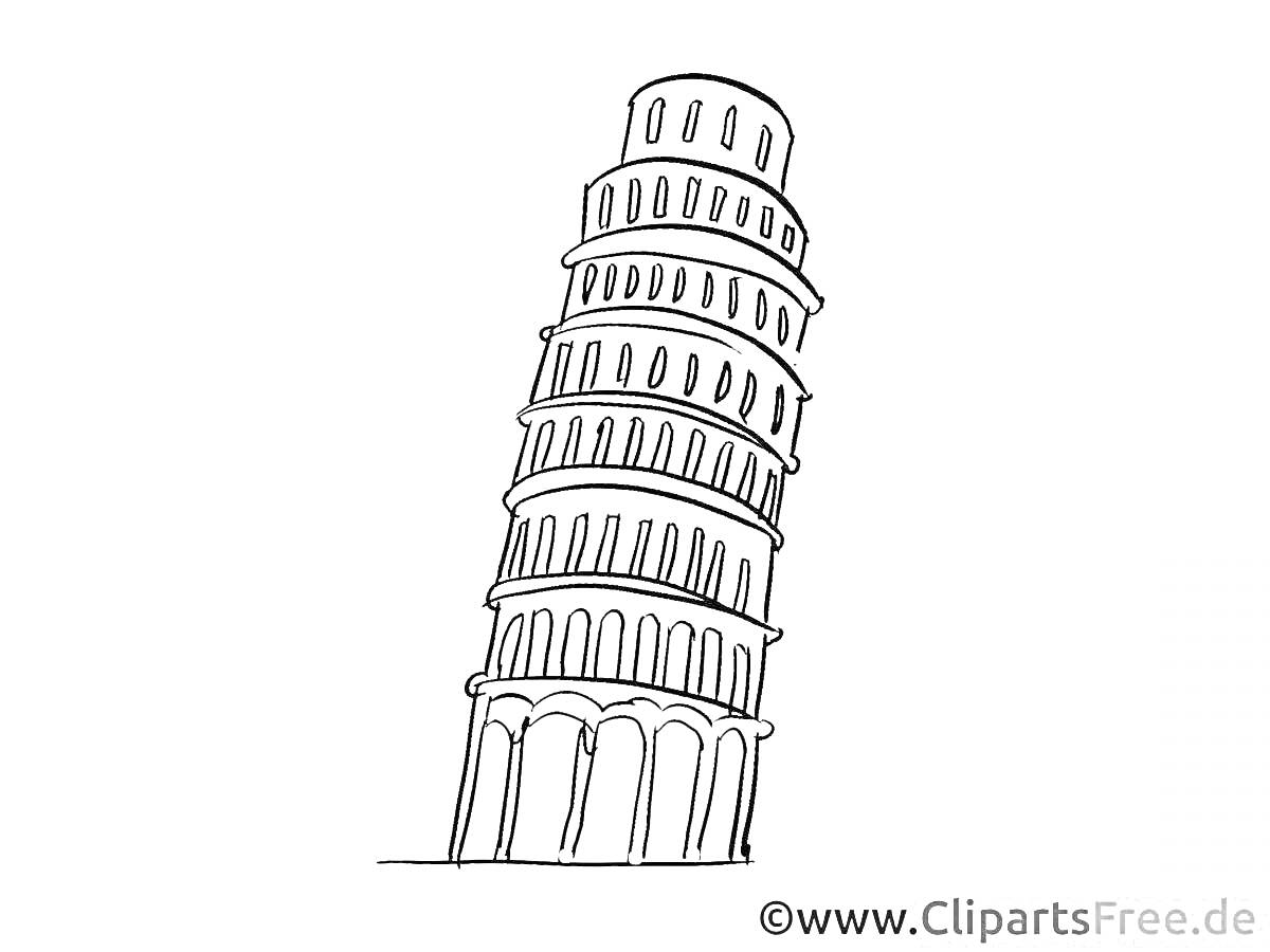 На раскраске изображено: Пизанская башня, Архитектура, Италия, Исторический объект