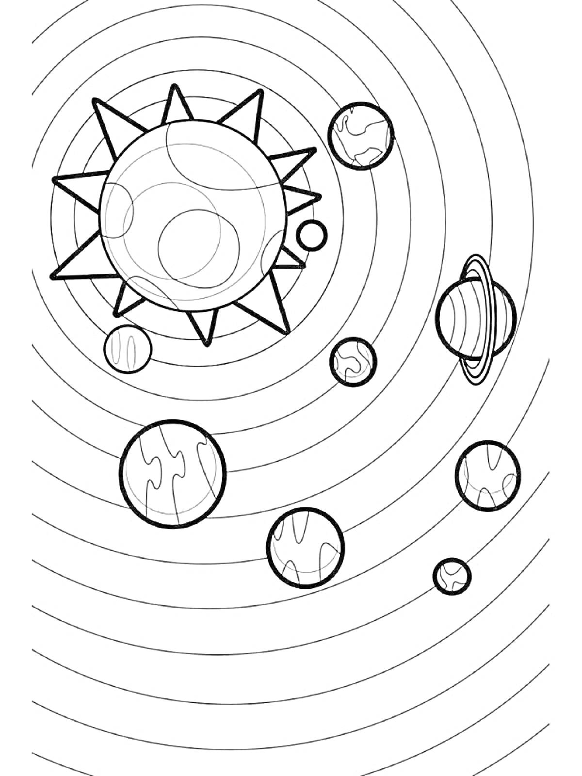 Раскраска Солнечная система с Солнцем и планетами