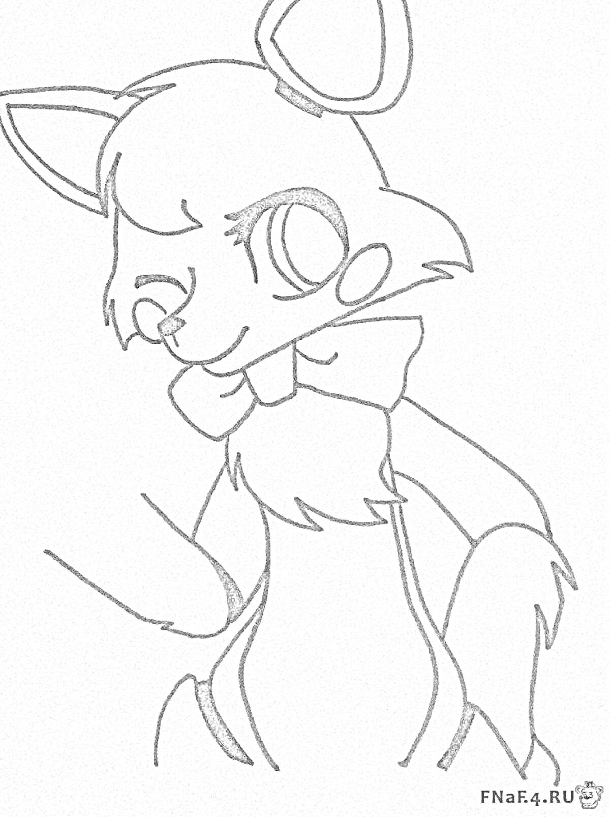 Раскраска Манга персонаж с большими ушами, бантом на шее и пушистым воротником