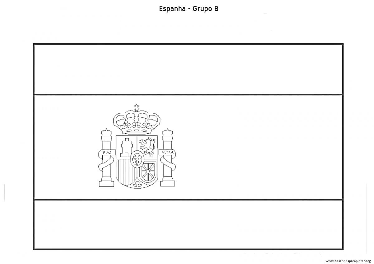 Раскраска Флаг Испании с гербом внутри центральной полосы