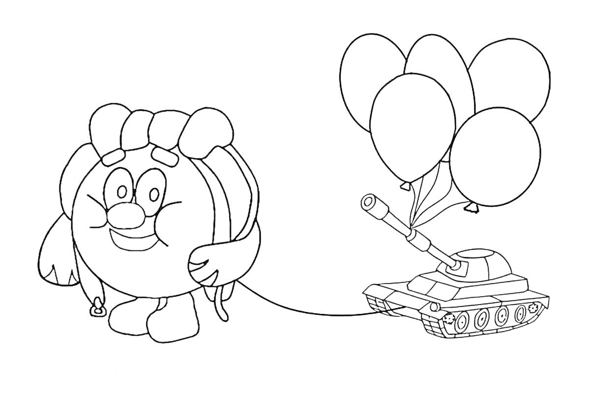 На раскраске изображено: 23 февраля, Персонаж, Рюкзак, Воздушные шары, Для детей, Праздники