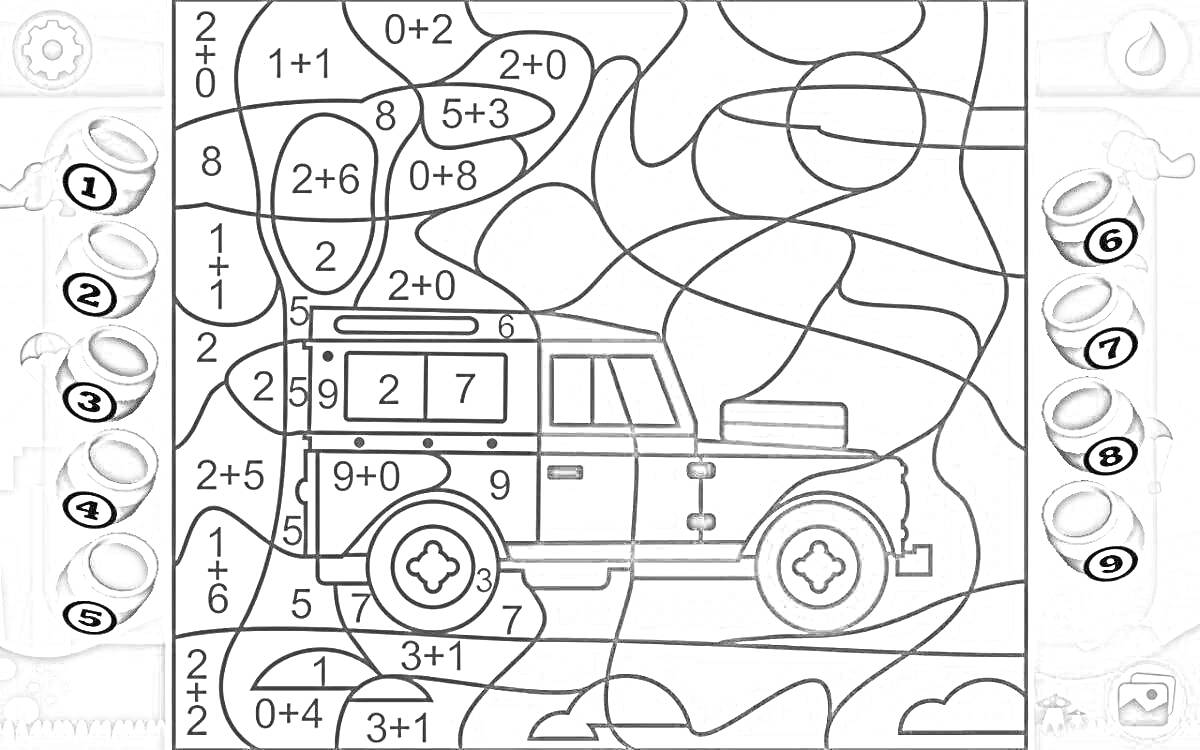 На раскраске изображено: По номерам, Развивающие задания, Творчество, Математика, Для детей, Авто, Грузовая машина