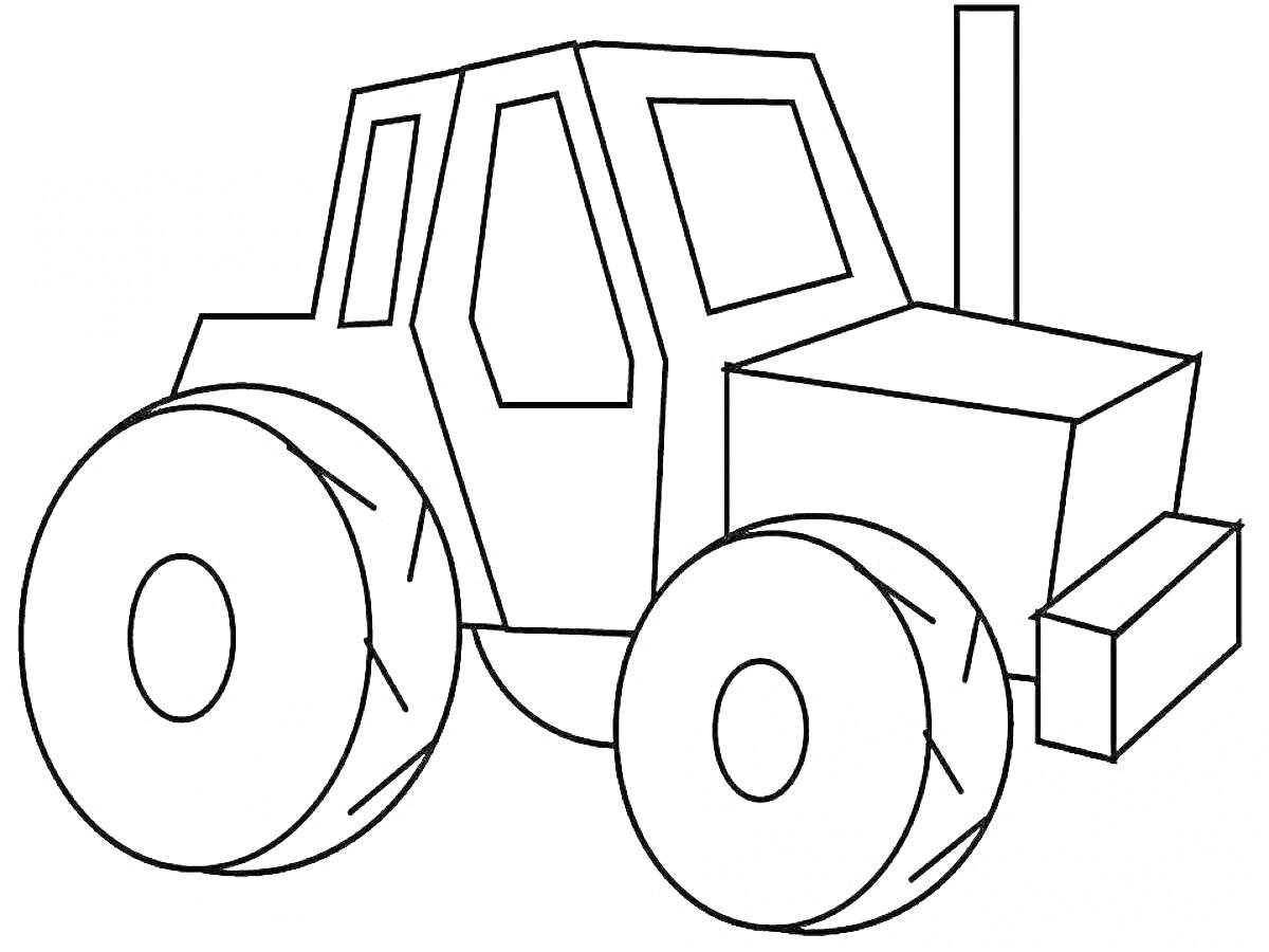 На раскраске изображено: Трактор, Для детей, Сельское хозяйство, Колеса, Выхлопные трубы, Авто