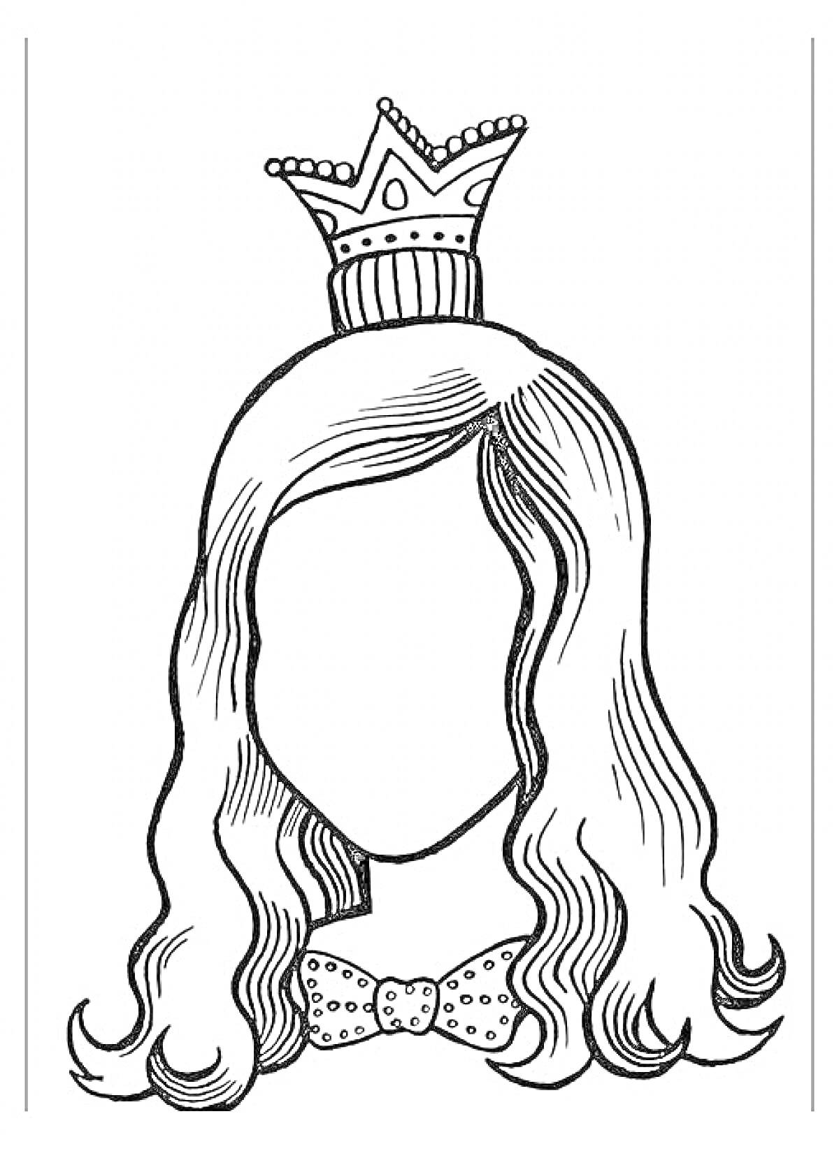 На раскраске изображено: Мама, Корона, Бант, Длинные волосы, Портреты
