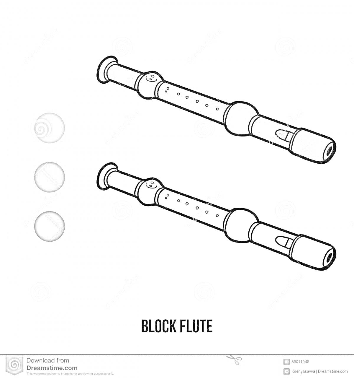 Раскраска Блокфлейта - две флейты с отверстиями для пальцев и три цвета для раскрашивания