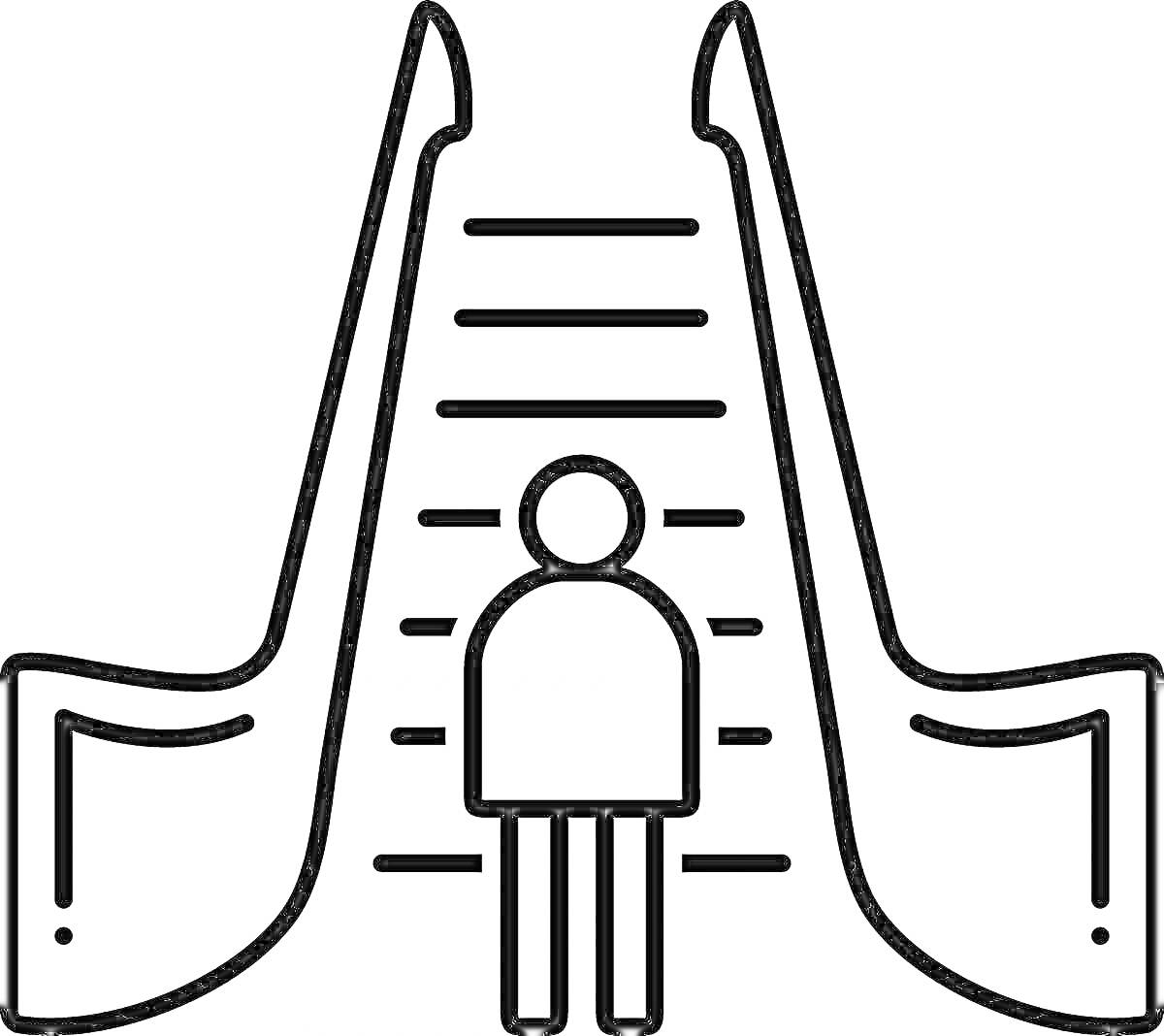 На раскраске изображено: Эскалатор, Человек, Лестница, Подъем, Транспорт, Движение, Городской транспорт, Интерьер, Линии