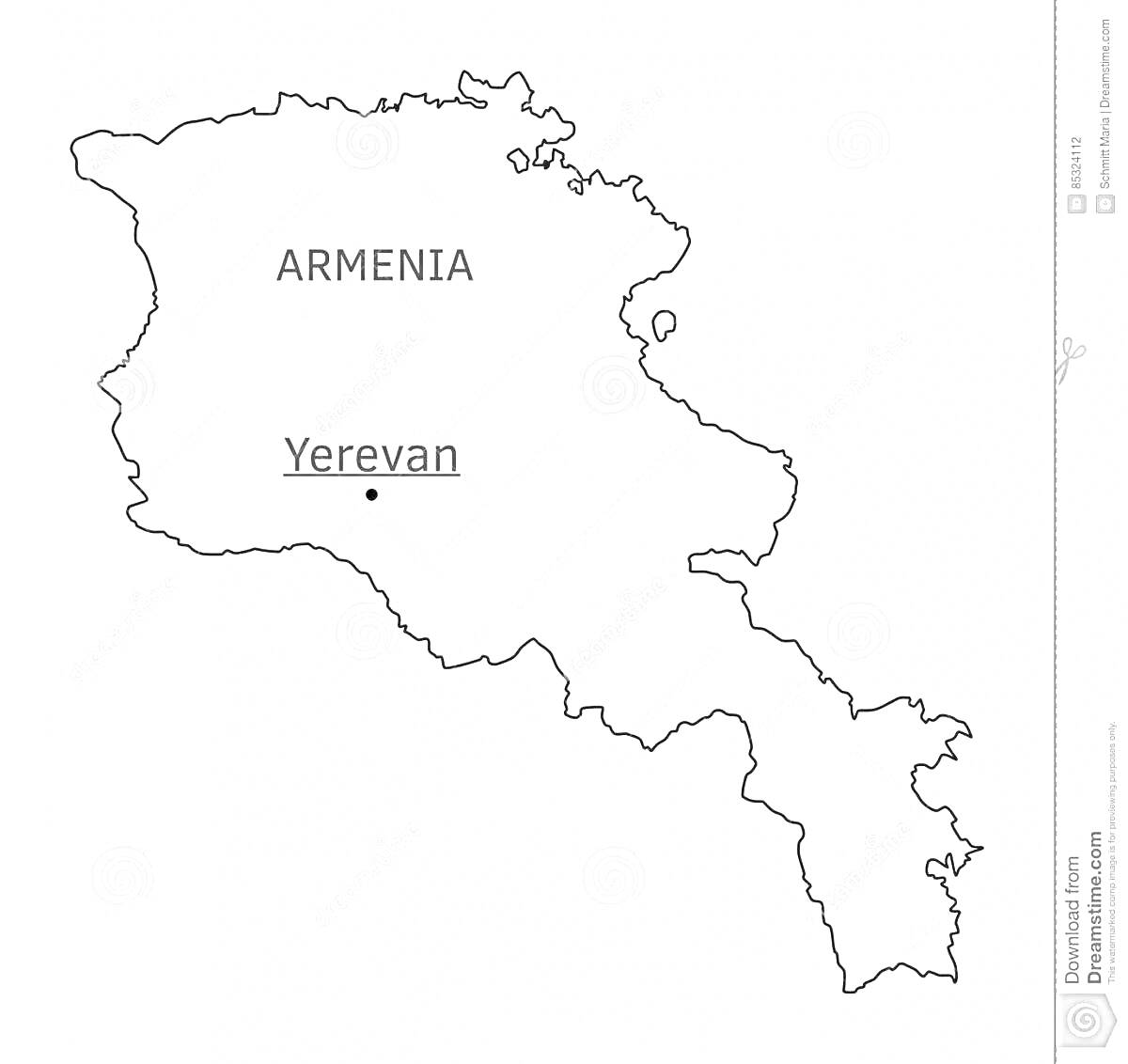 Раскраска Карта Армении с обозначением Еревана