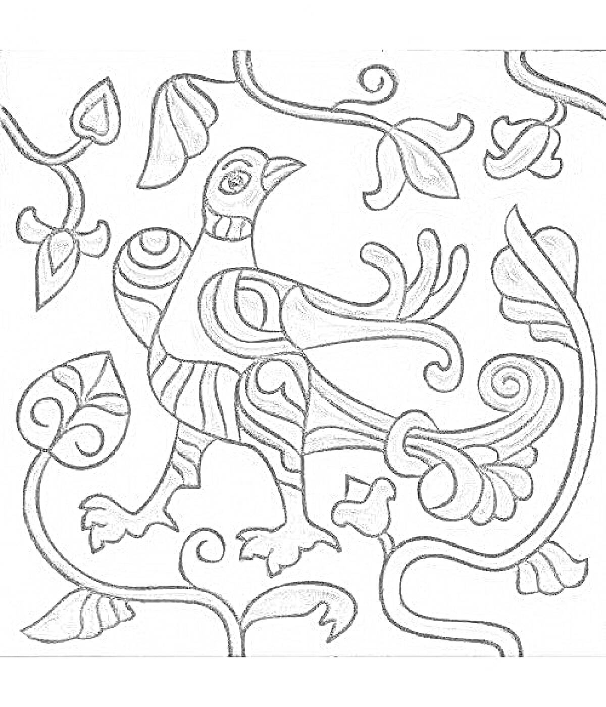 Раскраска Мозаика - Керамическая плитка с изображением птицы и растений