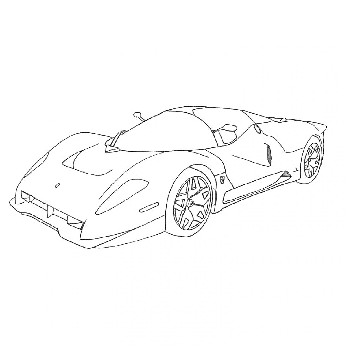 Раскраска Спортивный автомобиль Marussia с аэродинамическими линиями и большими колёсами
