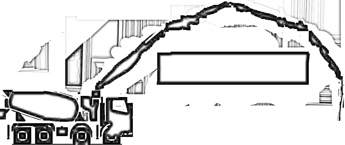 Раскраска Бетононасос с миксером, стрела, насосная станция