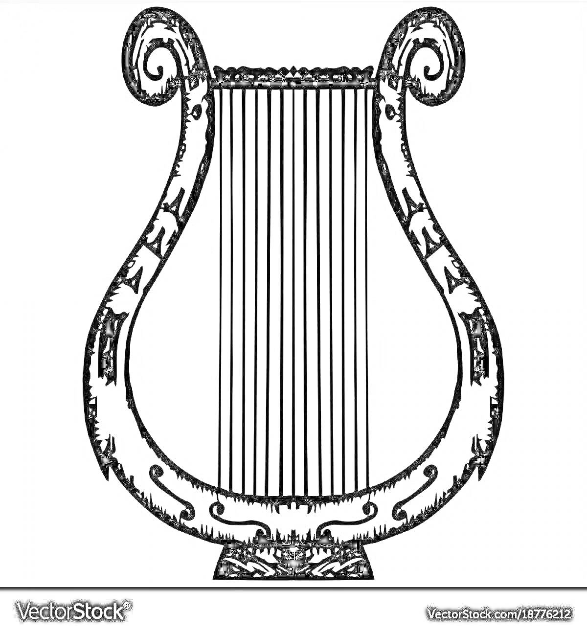 Раскраска Лира с декоративной отделкой и струнами