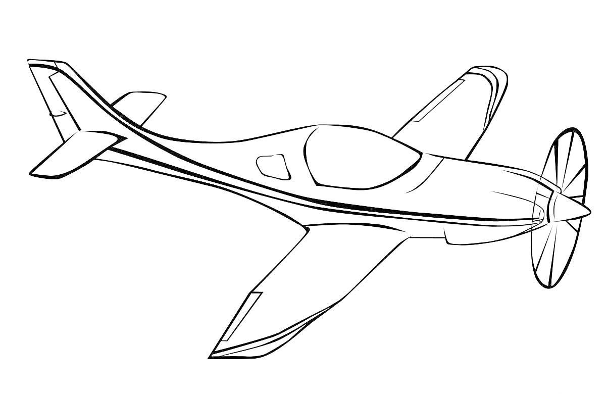 Раскраска Военный самолет с пропеллером и крыльями, вид сверху