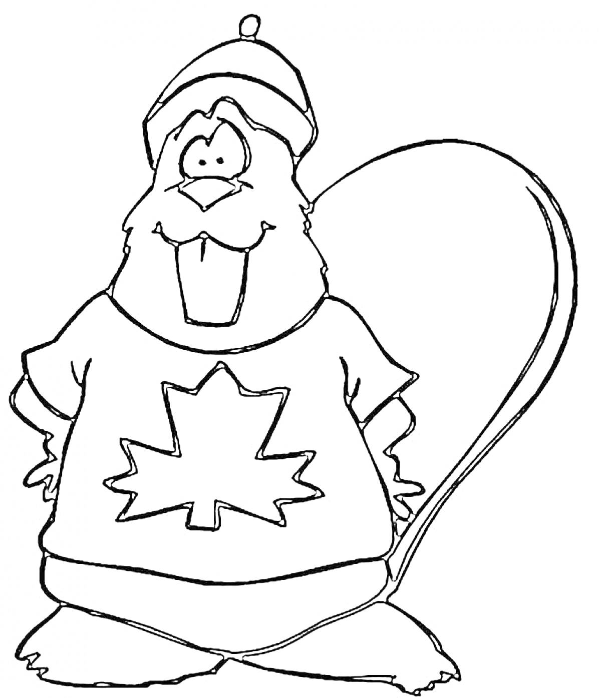 Бобр в шапке с канадским кленом на футболке