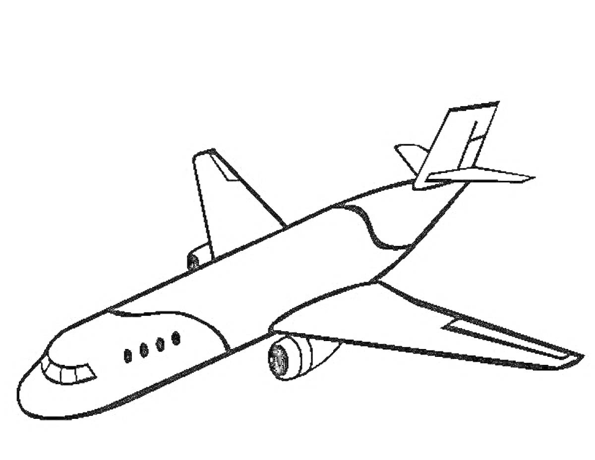 Раскраска Самолет с иллюминаторами и двигателем