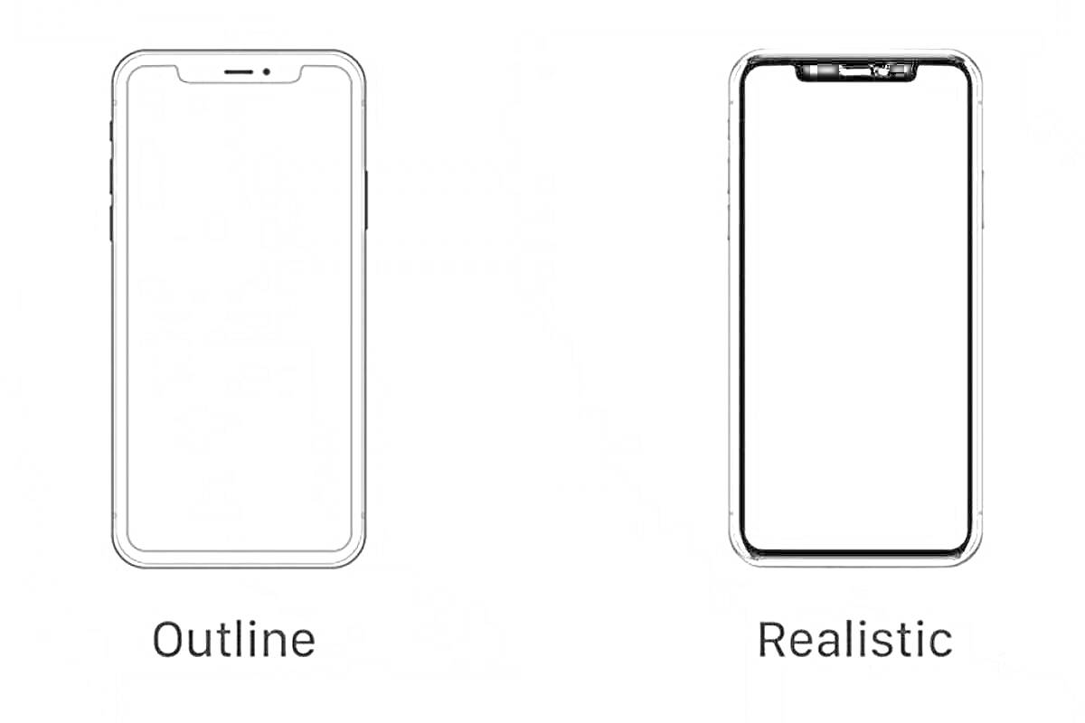 Раскраска Раскраска с двумя видами iPhone 10 - контур и реалистичный вид