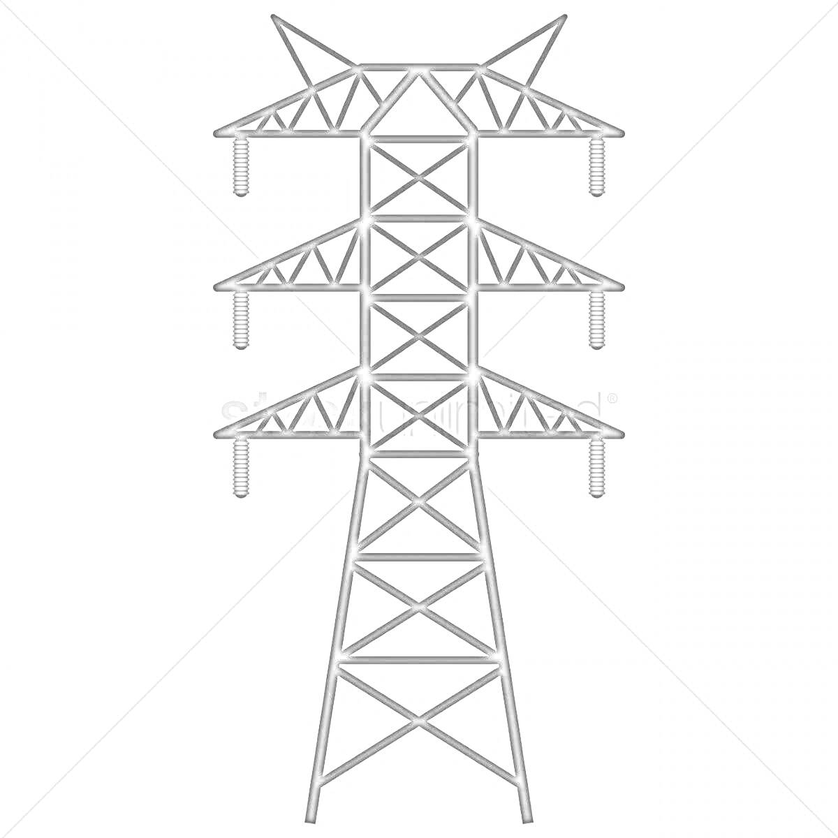 Раскраска Электрическая башня с тремя уровнями опор и изоляторами