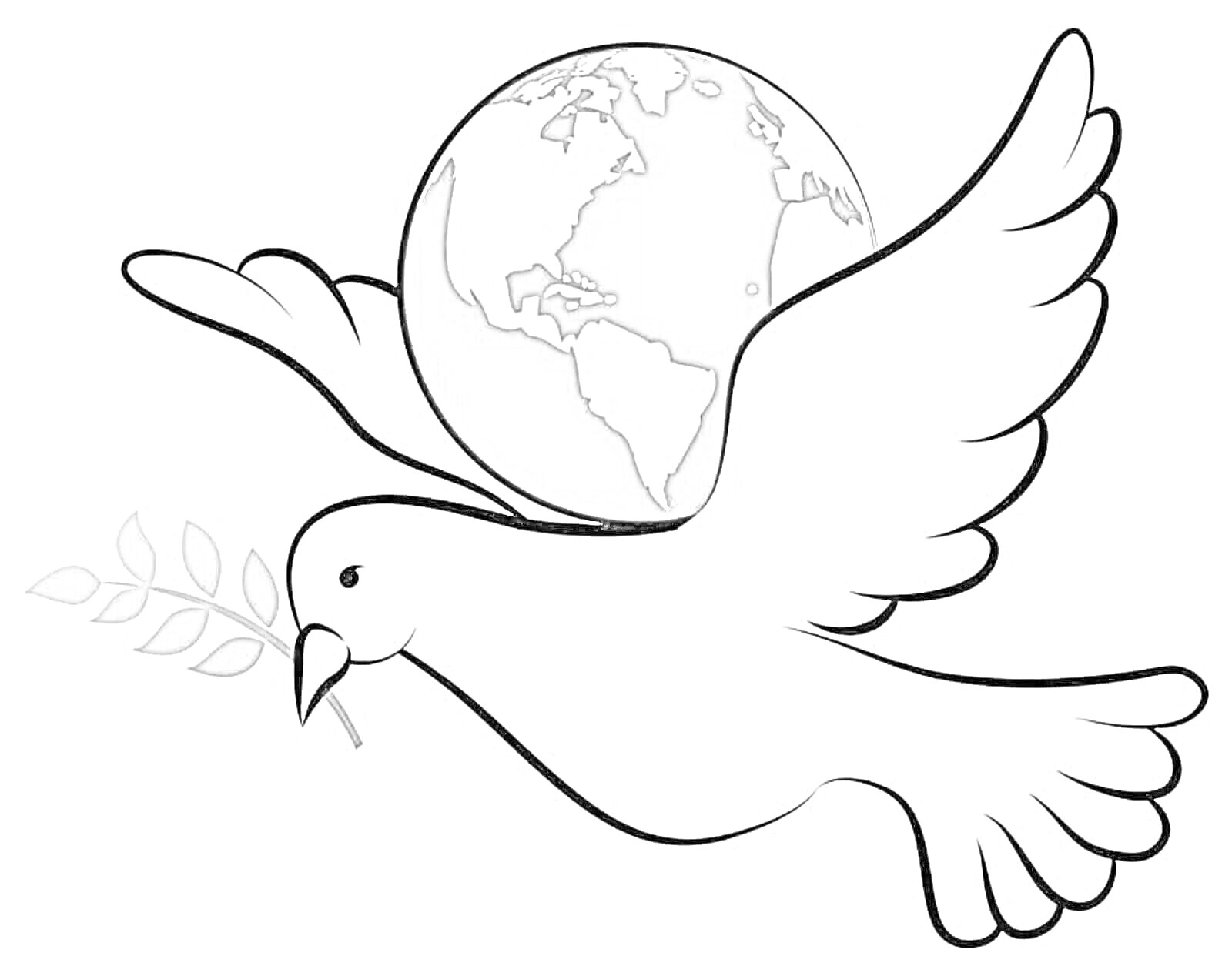 На раскраске изображено: Мир, Земной шар, Оливковая ветвь, Доброта, Гармония, Мир без войны