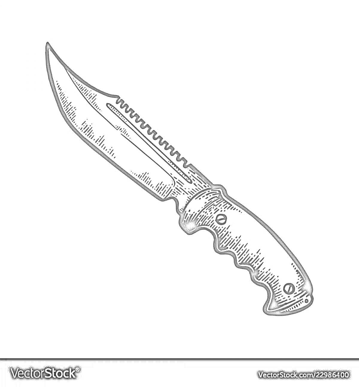 Рисунок ножа с зазубренным лезвием и удобной рукояткой