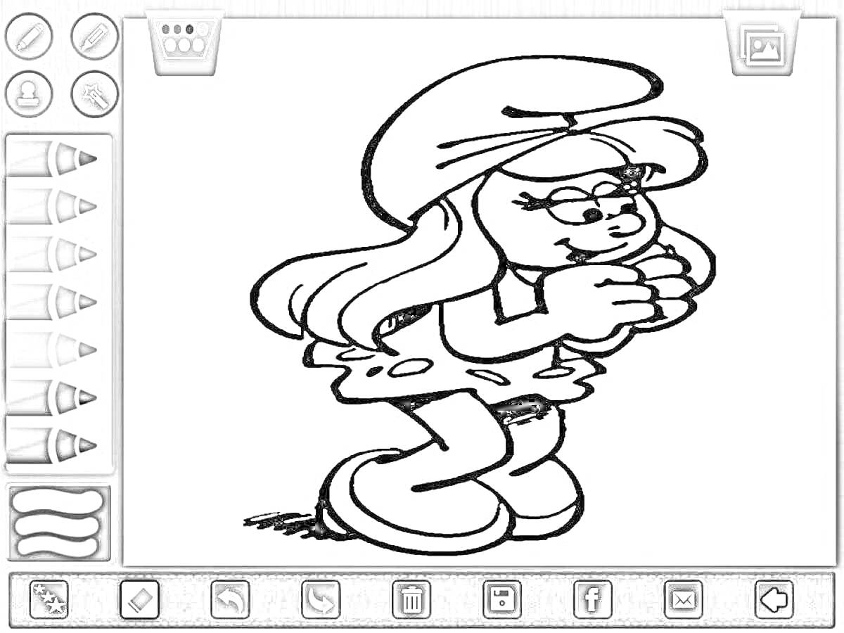Раскраска Раскраска персонажа с длинными волосами и шапкой в программе для рисования