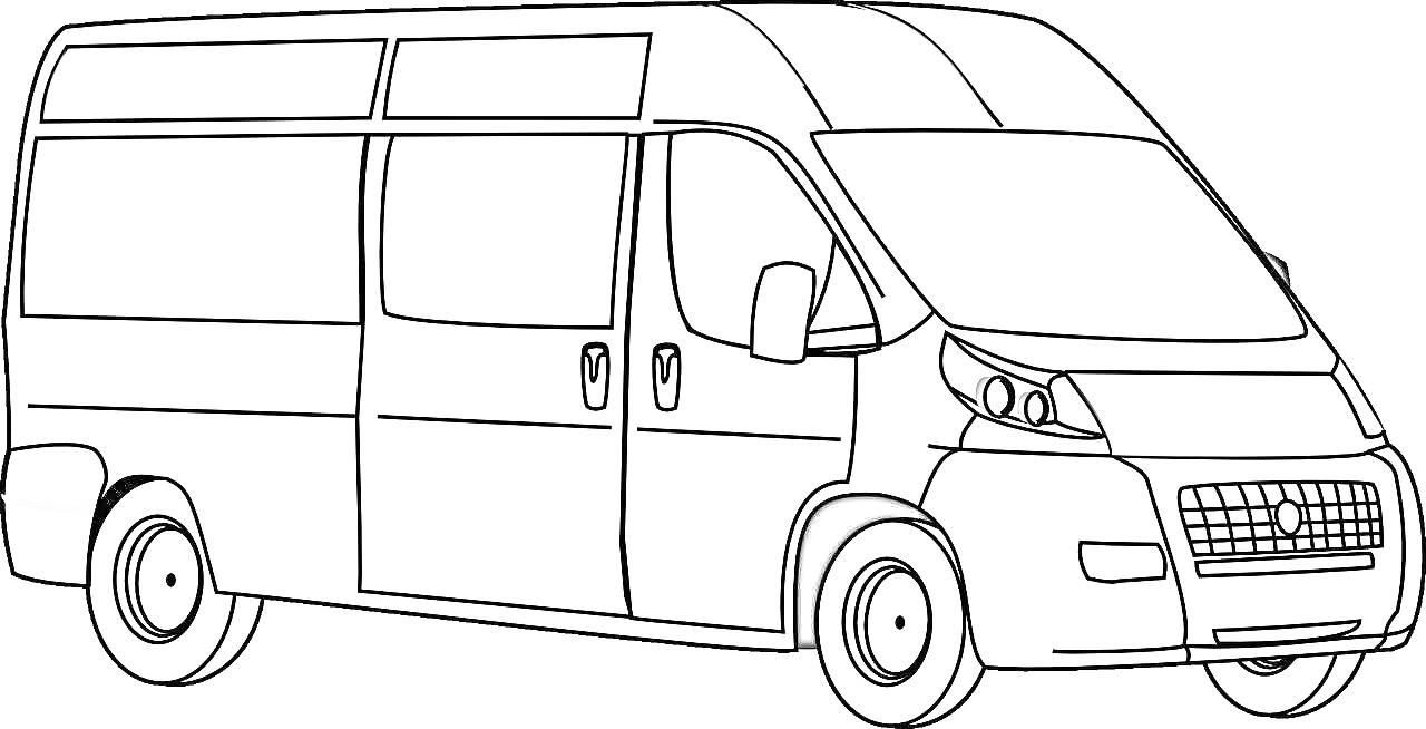 На раскраске изображено: Фургон, Транспорт, Для мальчиков, Авто