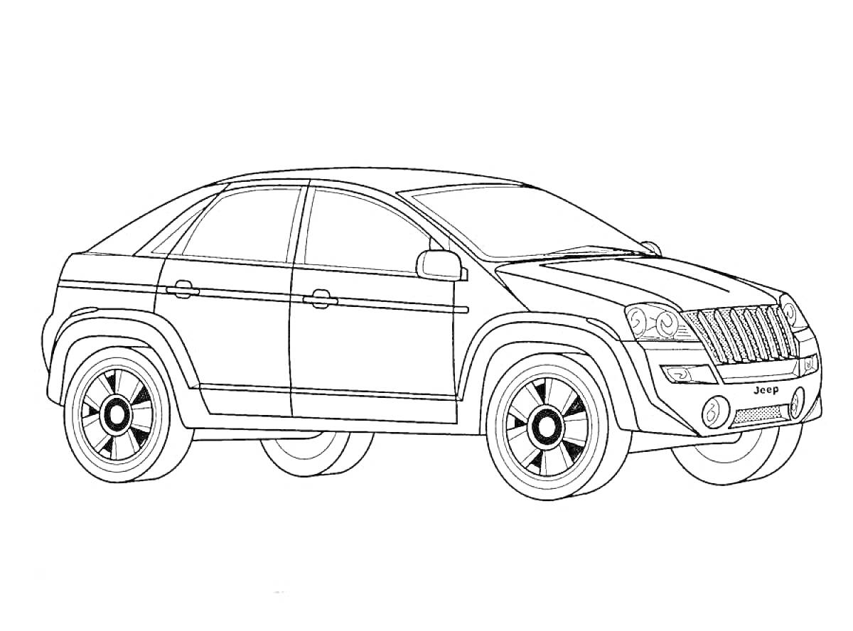 Раскраска Внедорожник с большими колесами и решеткой радиатора