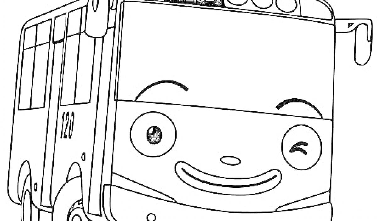 Раскраска Маленький автобус Тайо, улыбающийся и подмигивающий, номер 120