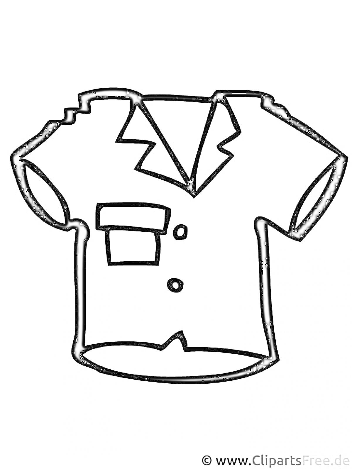 Раскраска Рубашка с короткими рукавами, нагрудным карманом и двумя пуговицами