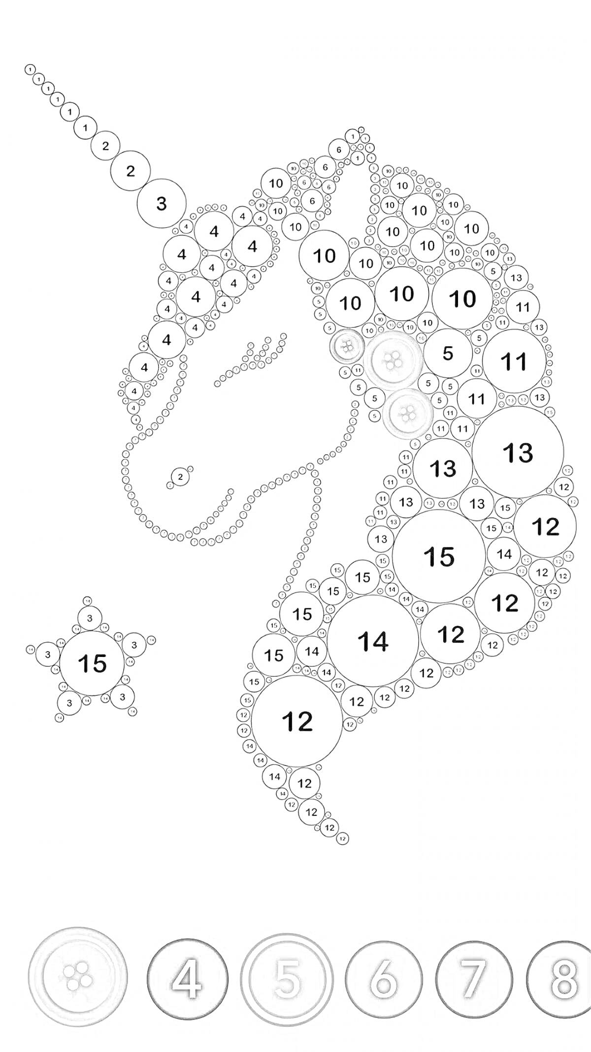 Раскраска Единорог со звездой. Раскраска по номерам со стразами
