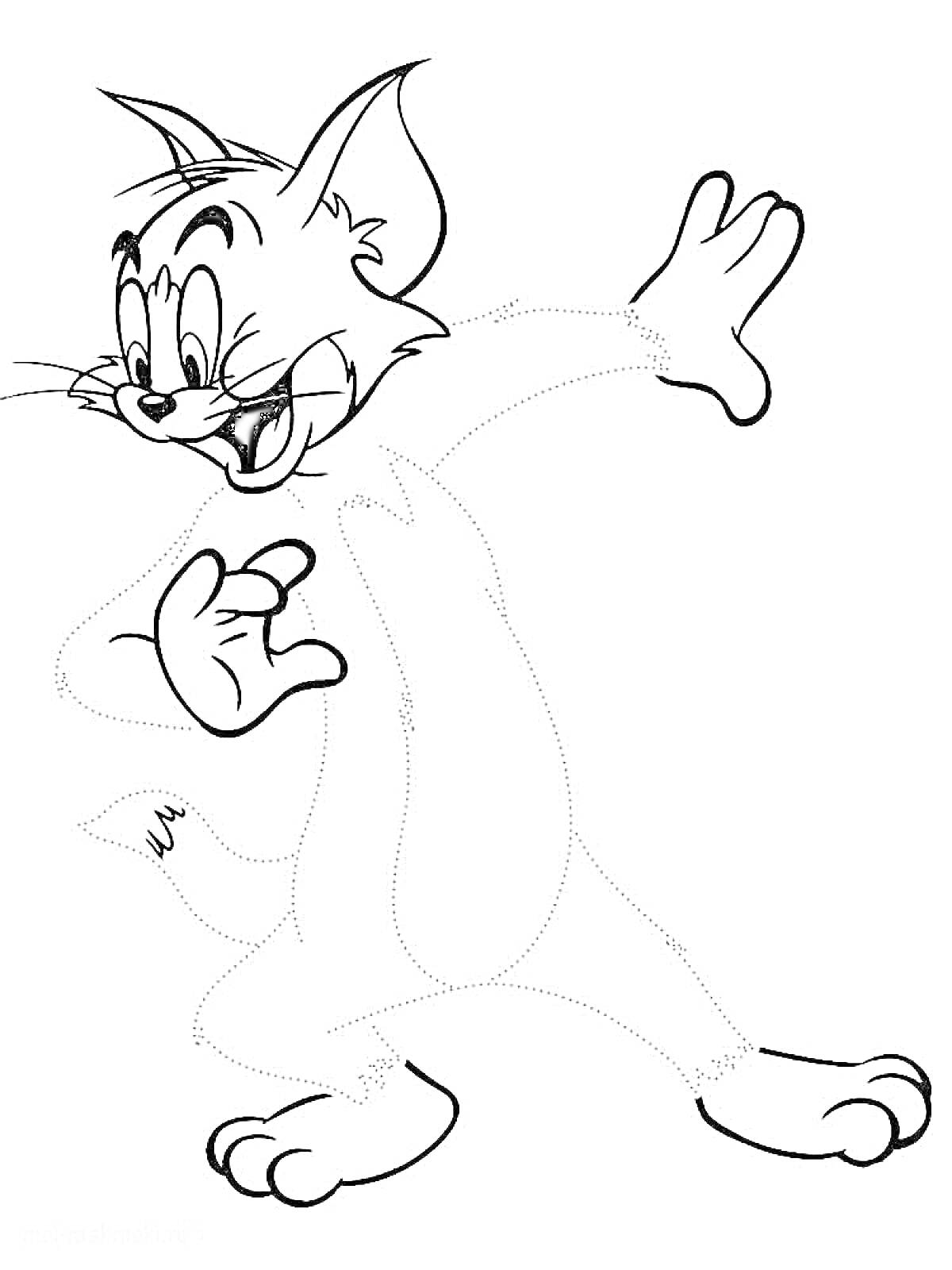 Раскраска Кот с поднятой рукой, который нарисован по точкам