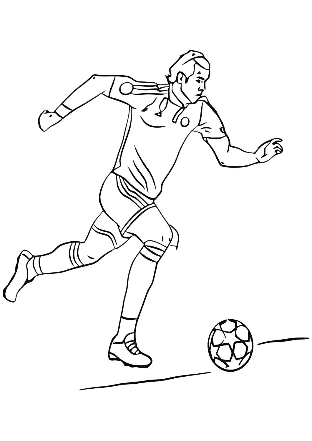 Раскраска Футболист бежит с мячом