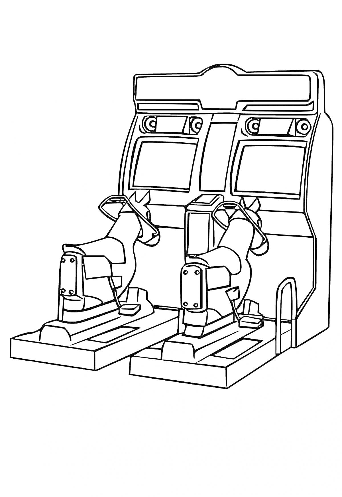 Раскраска Двойной аркадный игровой автомат с двумя экранами и джойстиками