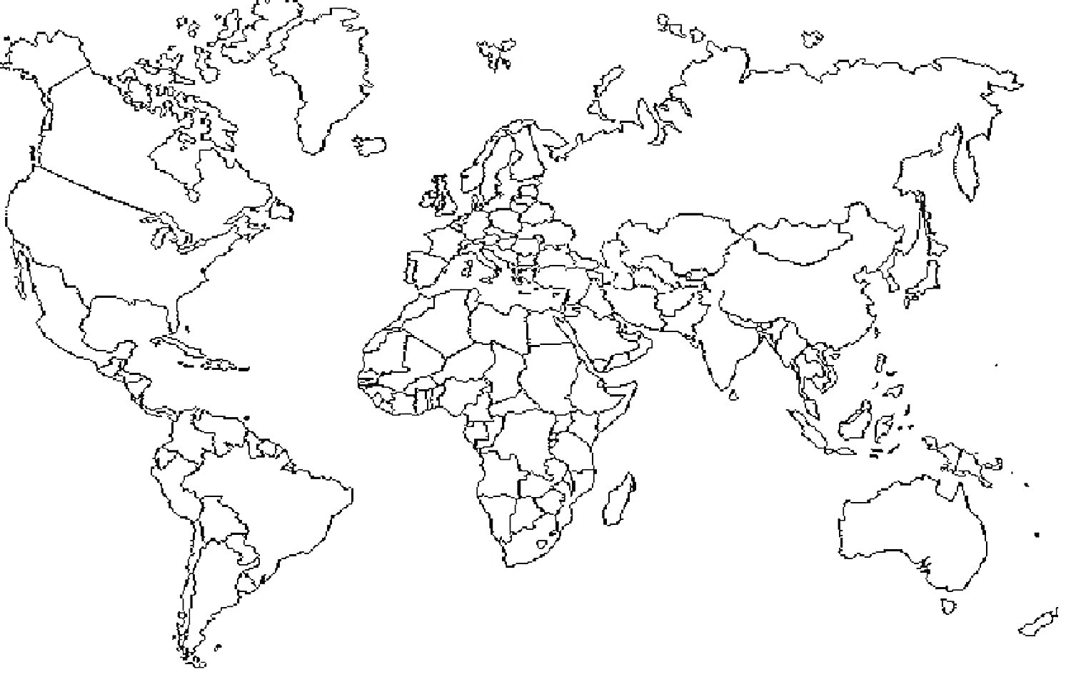 Географическая карта мира с континентами и государственными границами