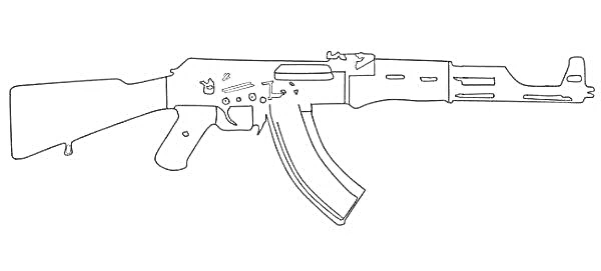 Раскраска Контурная раскраска автомата АК-47