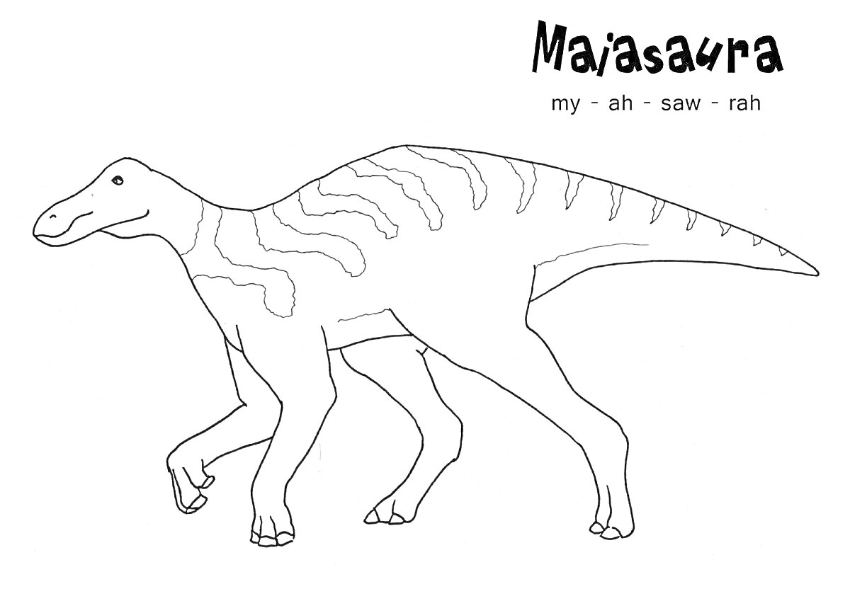 Раскраска Майязавр (Maiasaura) с пояснением произношения