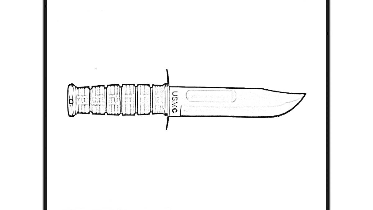 На раскраске изображено: Нож, Клинок, Оружие, Контурные рисунки, Рукоятка, Текстуры