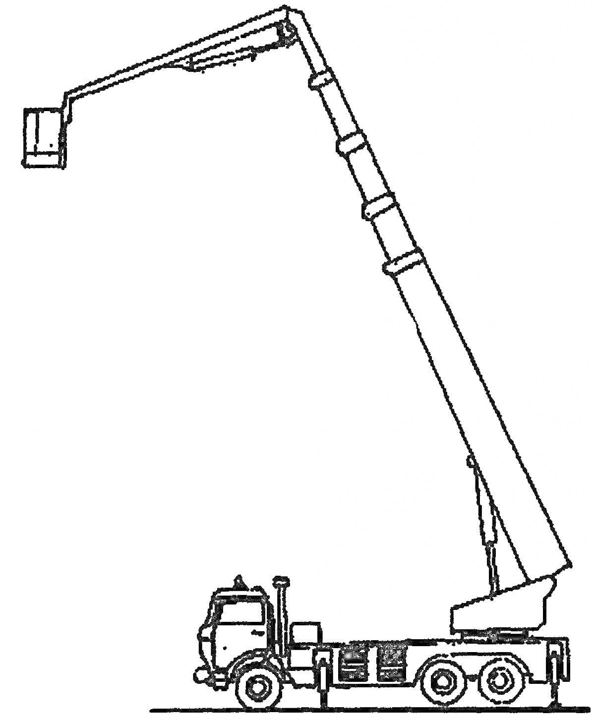 Автовышка с длинной стрелой и корзиной