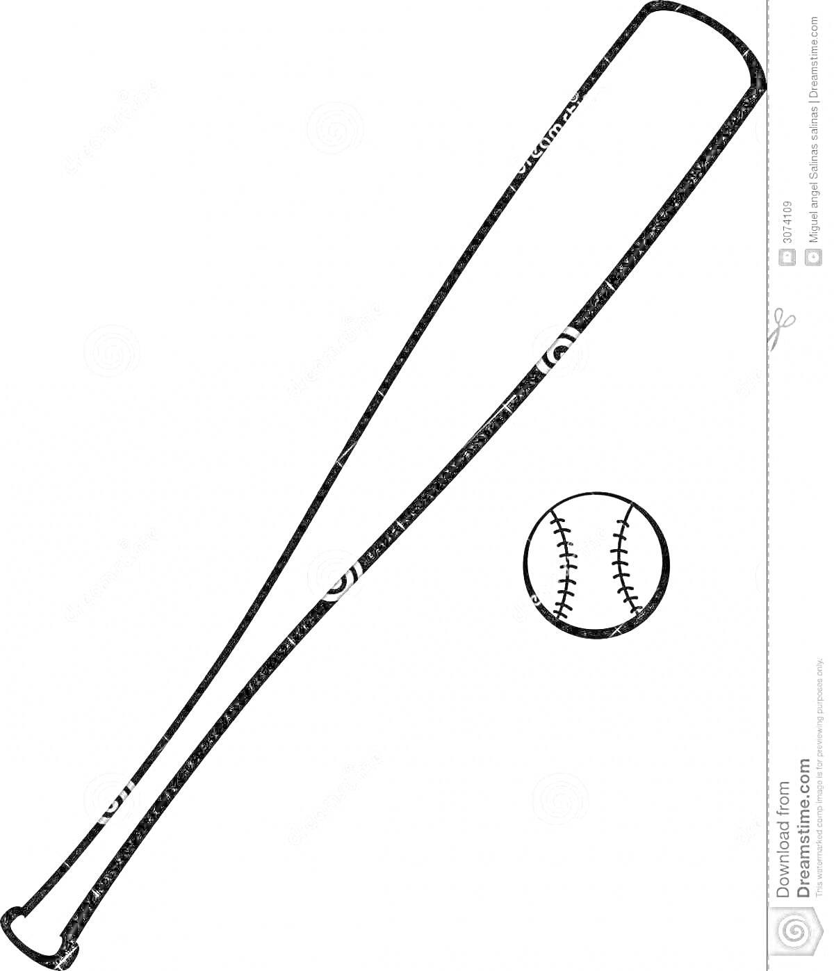 Раскраска Бейсбольная бита и мяч