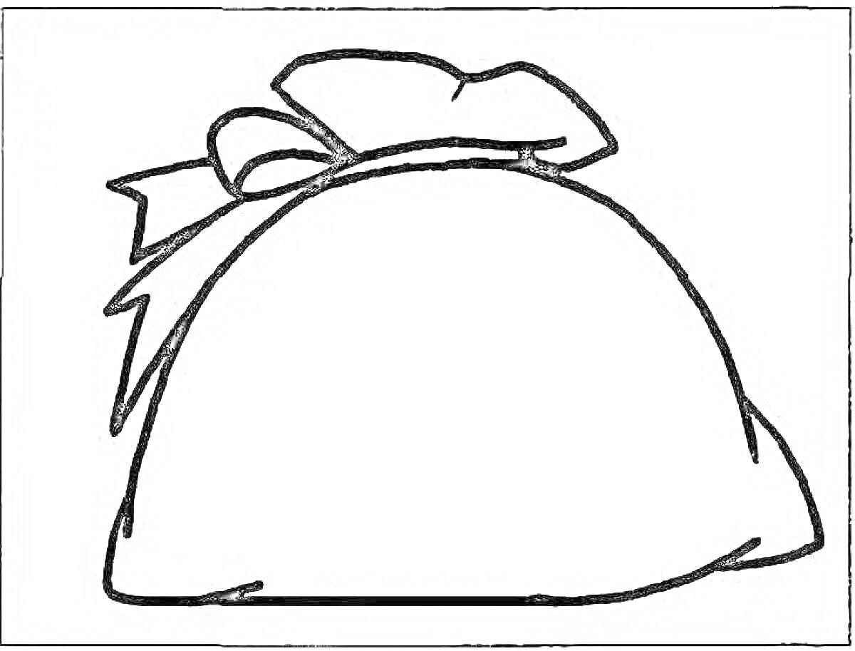 Раскраска Мешок с подарками, завязанный бантом