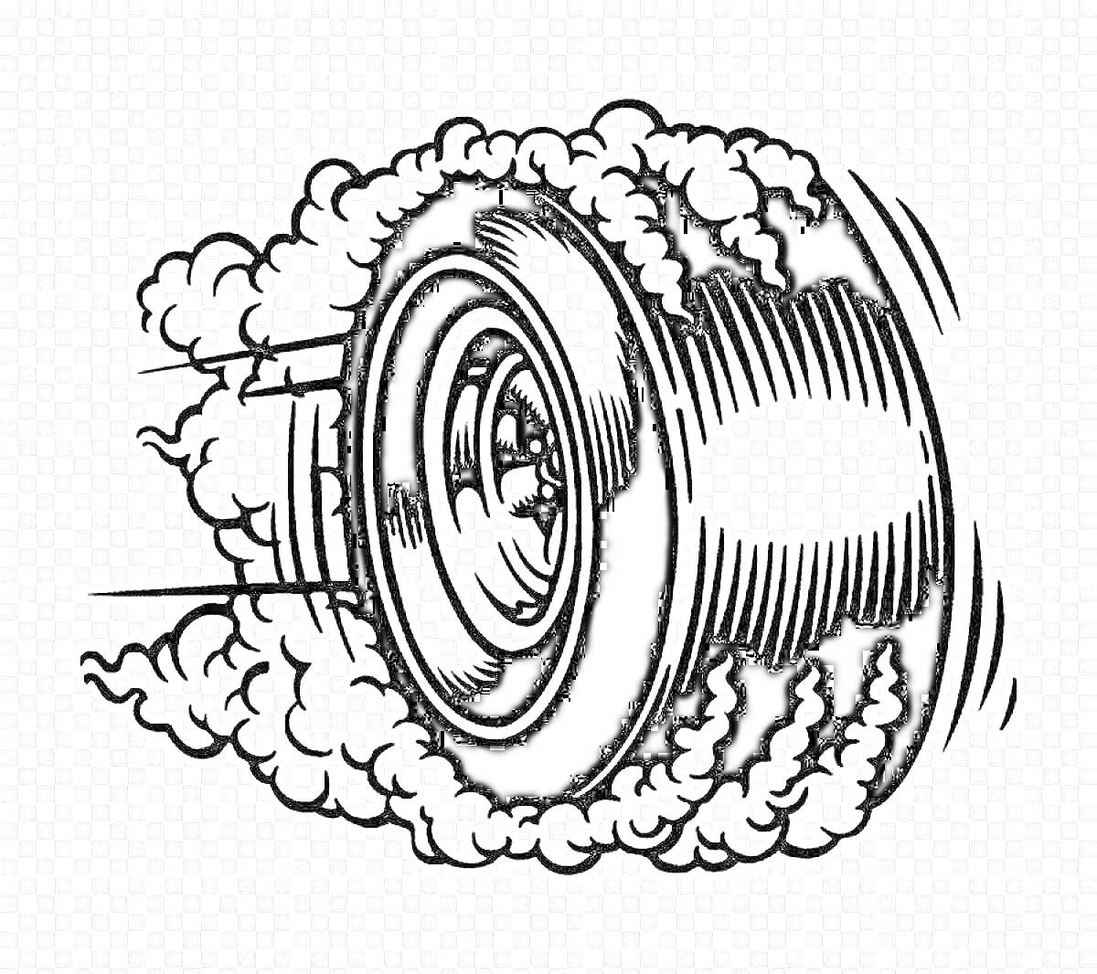 Раскраска шина с дымом при движении