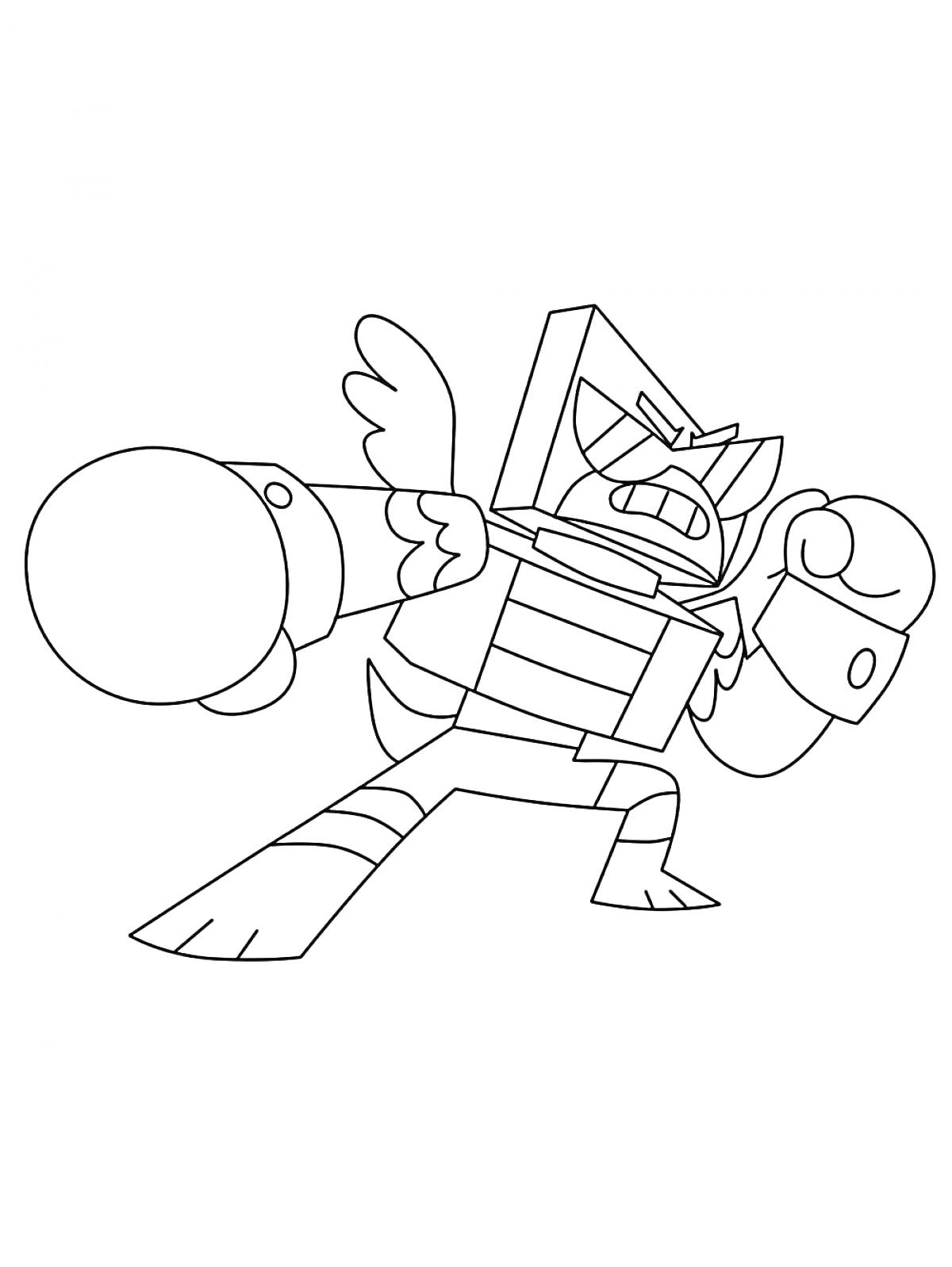 Раскраска Юникитти - персонаж с огромными перчатками и крыльями, в боевой позе