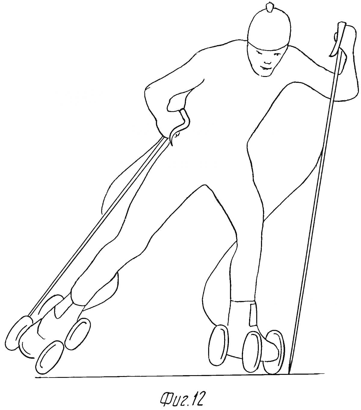 На раскраске изображено: Лыжник, Движение, Спорт, Палки, Скорость