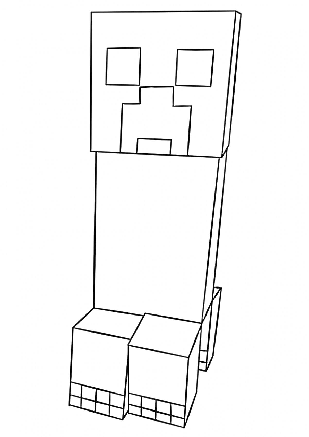Раскраска Крипер с квадратной головой и телом, с четырьмя ногами