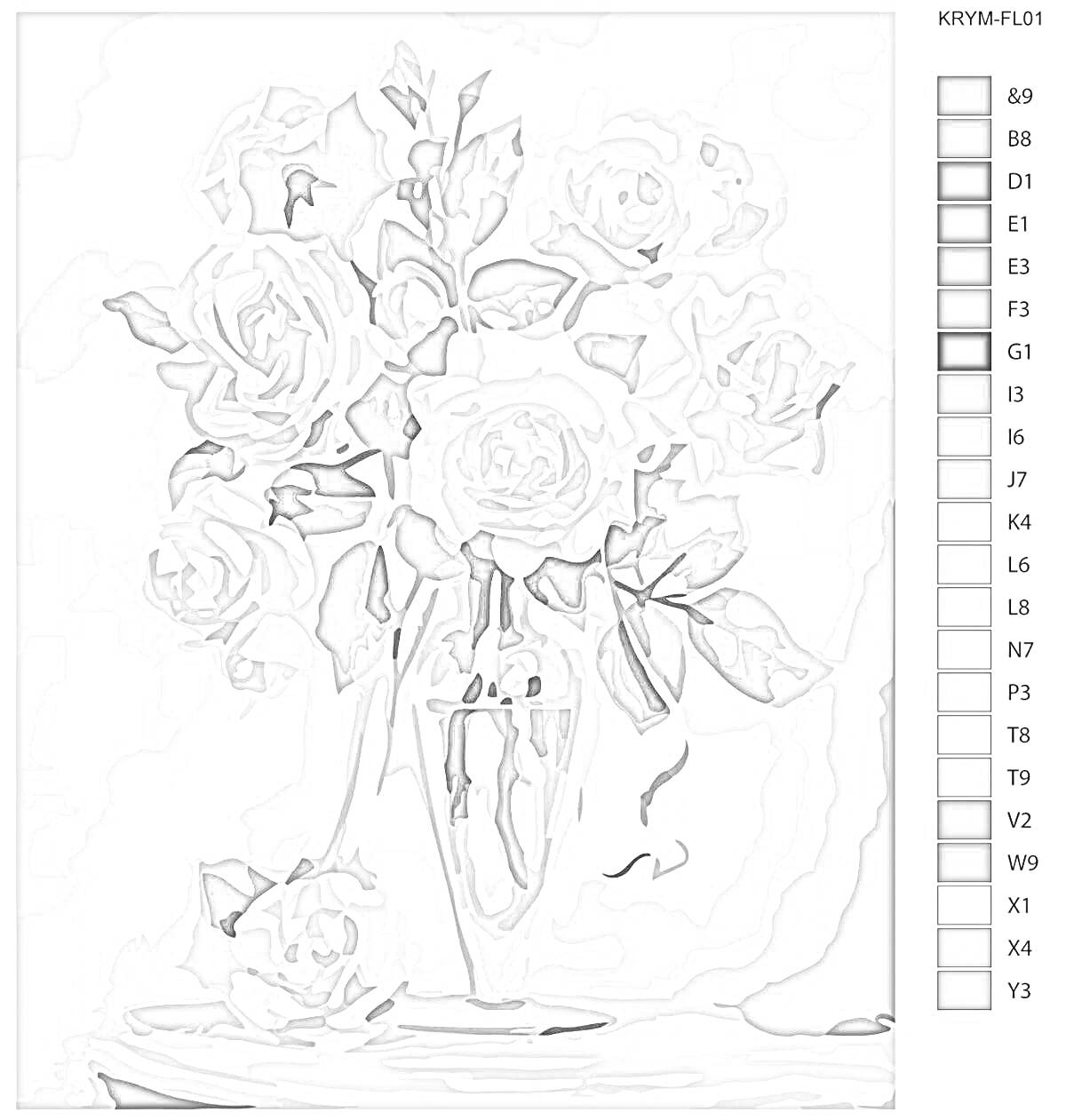 На раскраске изображено: Розы, Ваза, Цветы, Натюрморт, DIY