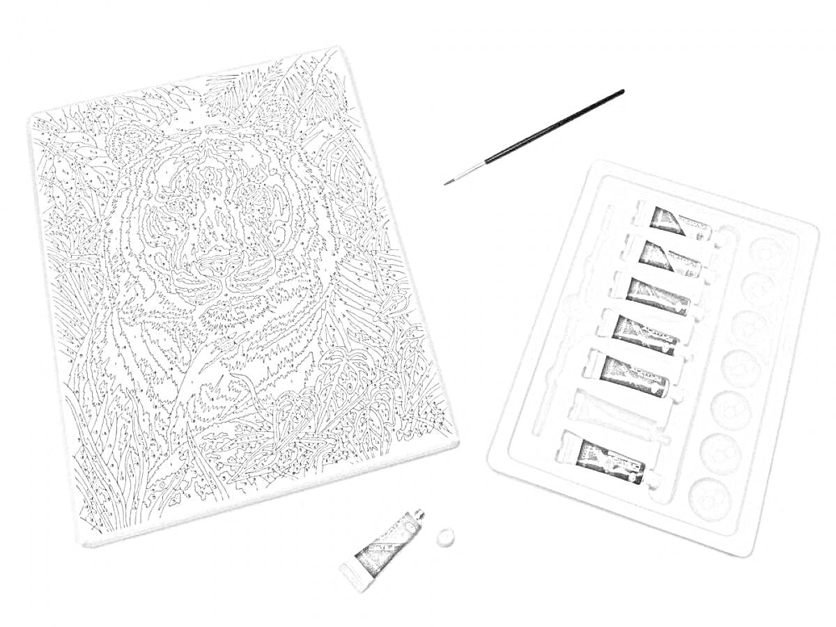 Раскраска картина по номерам на холсте с изображением тигра, кисть, набор акриловых красок, палитра