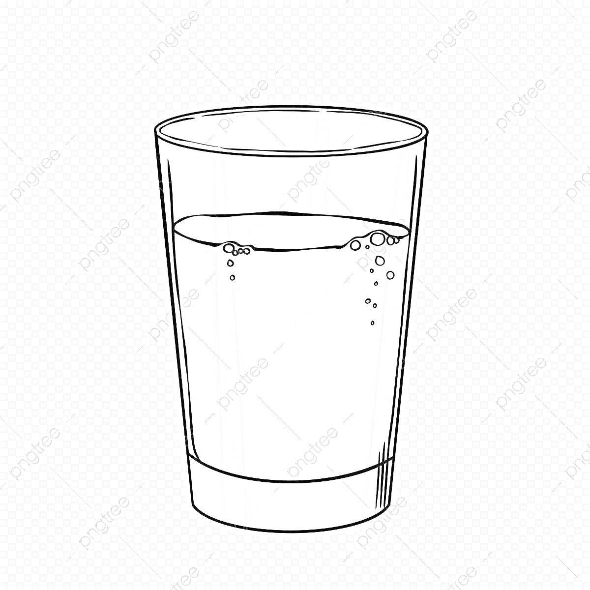 Раскраска Стакан с водой и пузырьками на прозрачном фоне