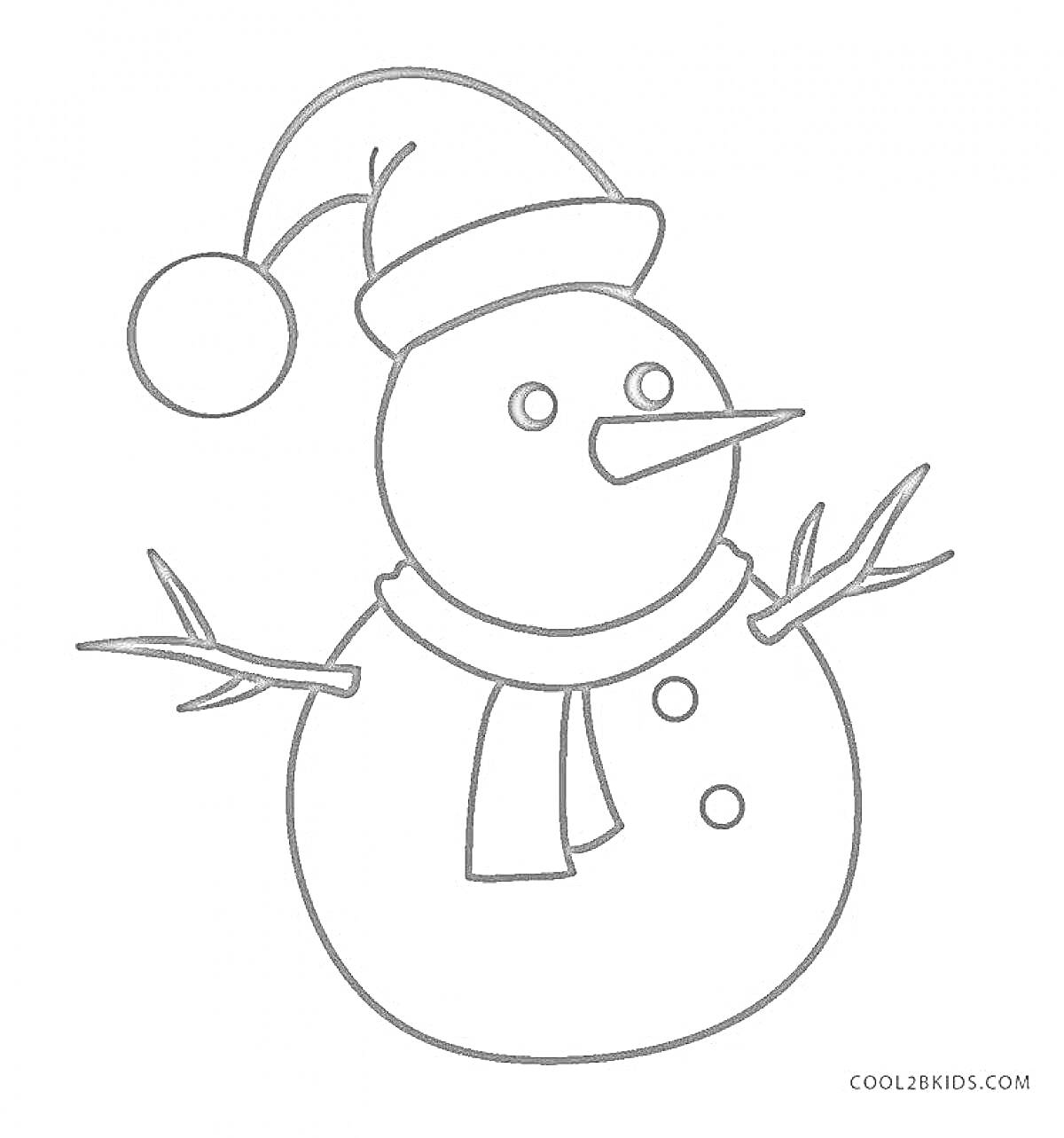 Раскраска Снеговик в шапке и с шарфом