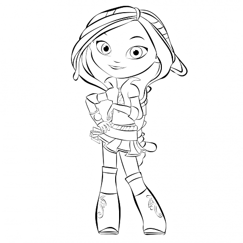 Раскраска Девочка из Сказочного патруля с заплетенной косичкой, в куртке и ботинках