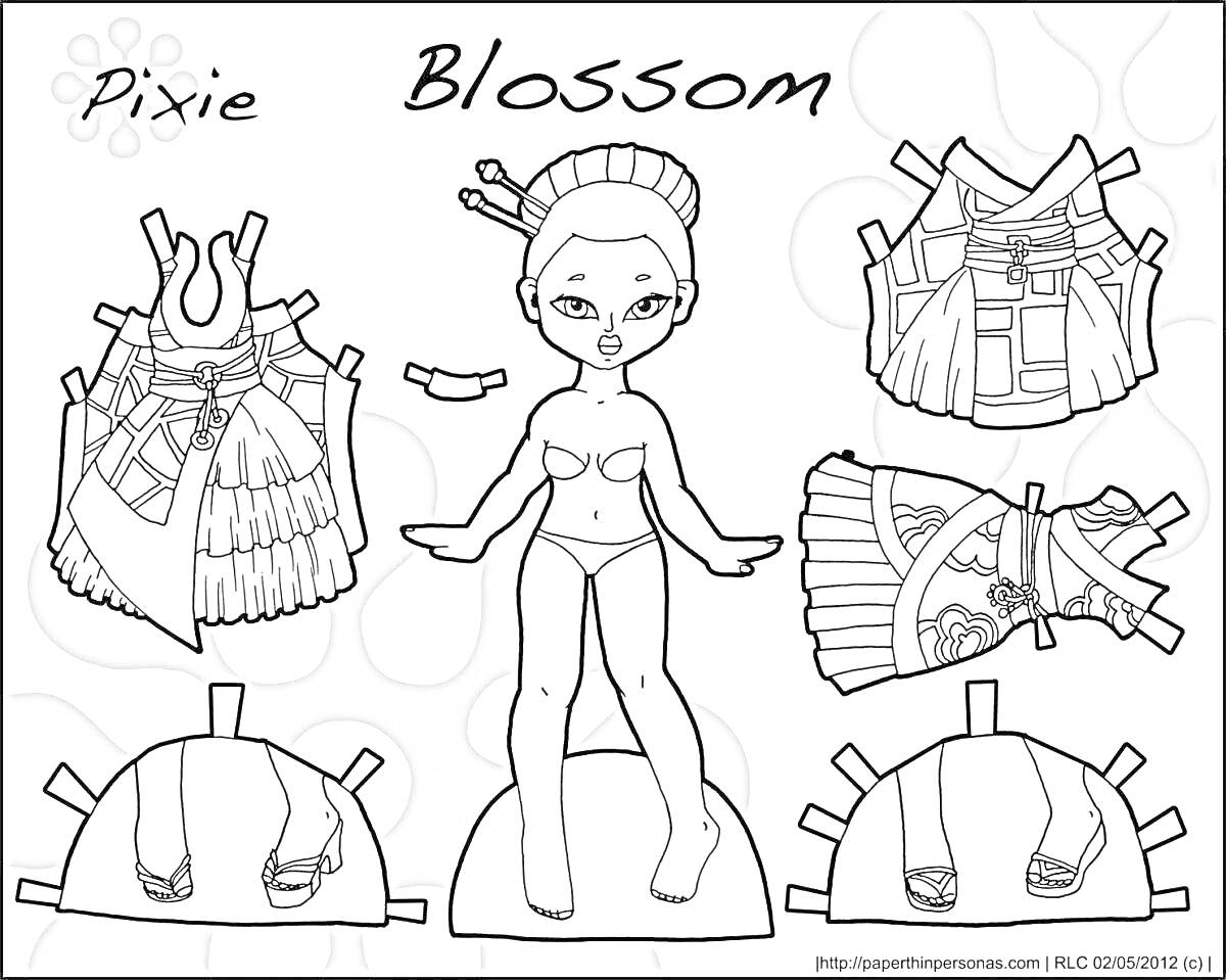 Раскраска Кукла ЛОЛ Pixie Blossom с нарядами для вырезания