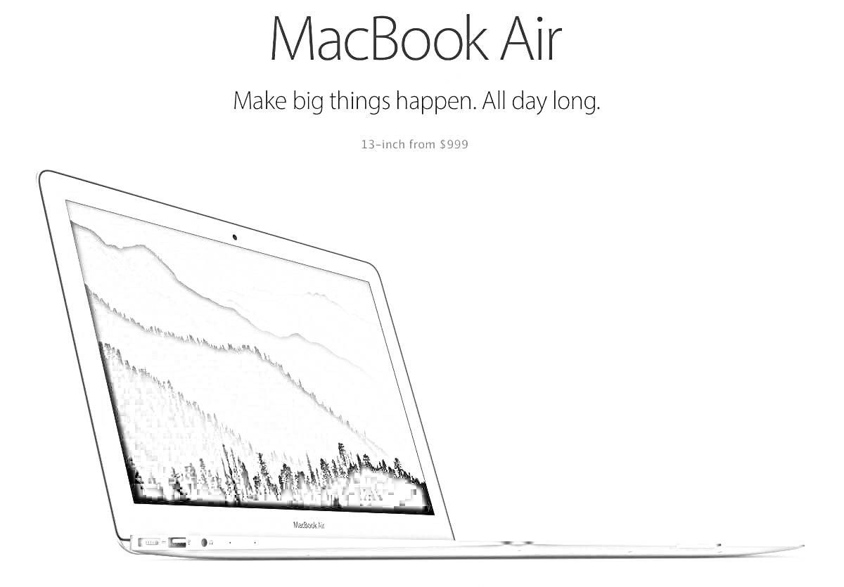 На раскраске изображено: Ноутбук, Горный пейзаж, Apple, Лэптоп, Компьютер, Стильный дизайн